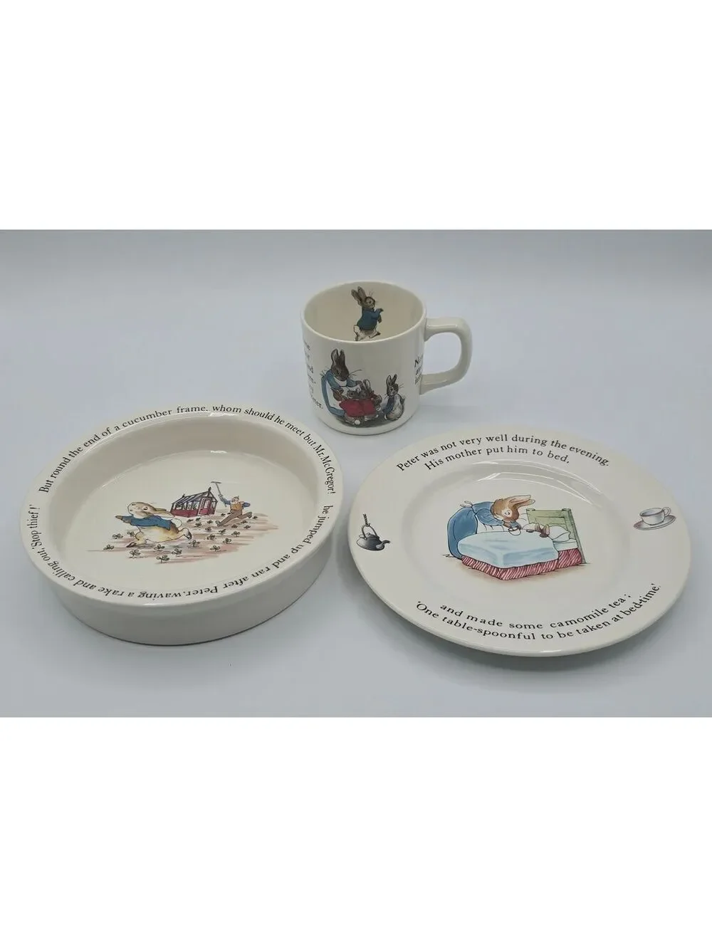 Vintage Wedgwood Beatrix Potter Peter Rabbit 3 Pc Child's Dinnerware Set